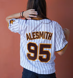 Load image into Gallery viewer, AleSmith Pinstripe Baseball Jersey - Brown/Gold
