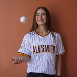 Load image into Gallery viewer, AleSmith Pinstripe Baseball Jersey - Brown/Gold
